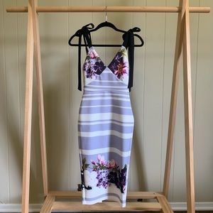 Lilac Mixed Print Scuba Midi Dress